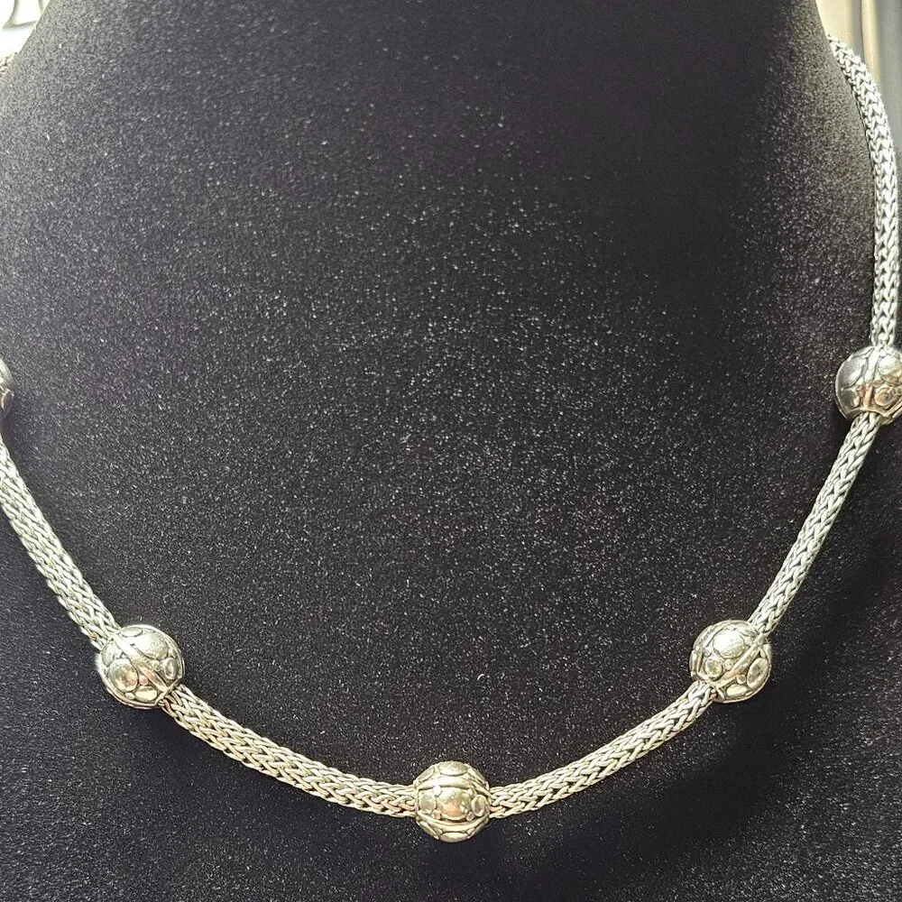 925 Sterling Silver Foxtail Wheat Kali Ball Station Necklace 16” 48g - Picture 1 of 8